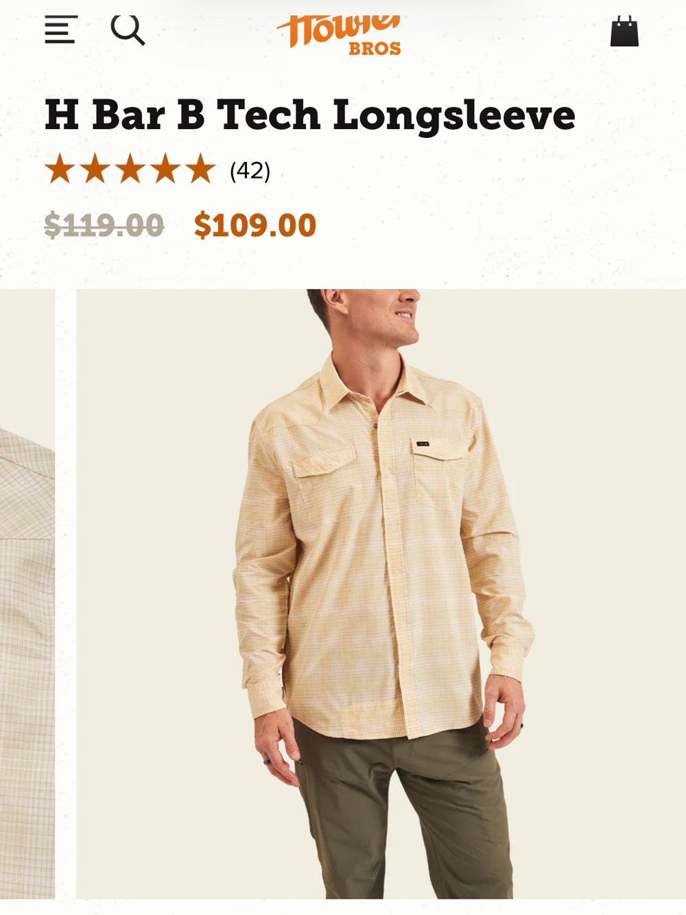 Howler Brothers H Bar B Tech Longsleeve Button-Down Shirt in Beige Plaid